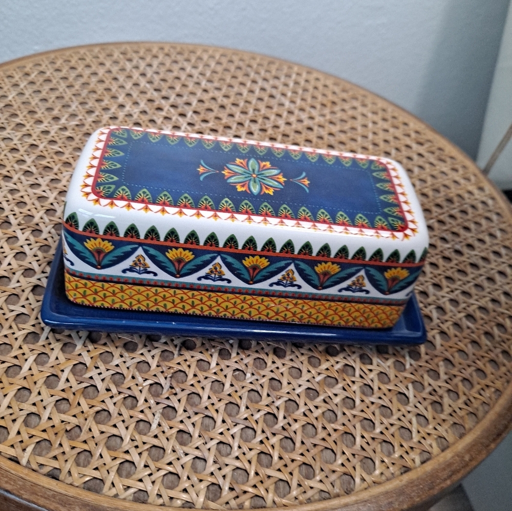 BICO Colorful Ceramic Butter Dish Aztec 6.6x2.5
